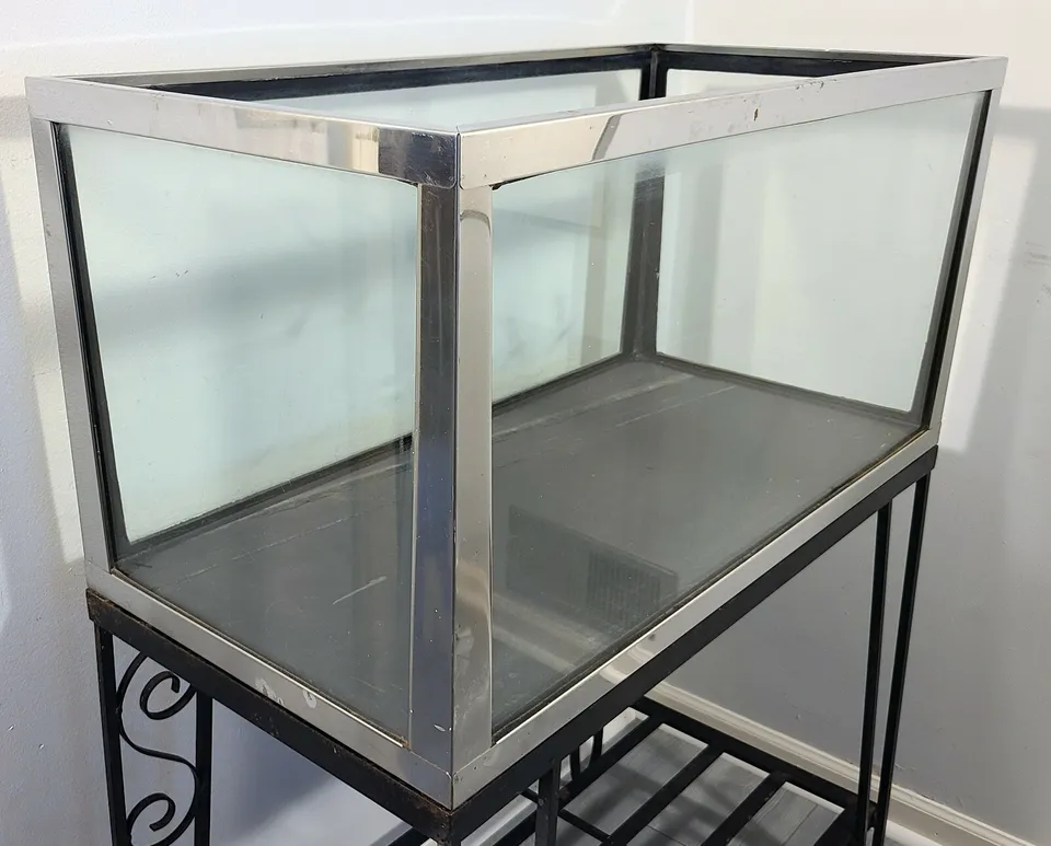 Stainless Steel Frame Aquarium on Wrought Iron Stand